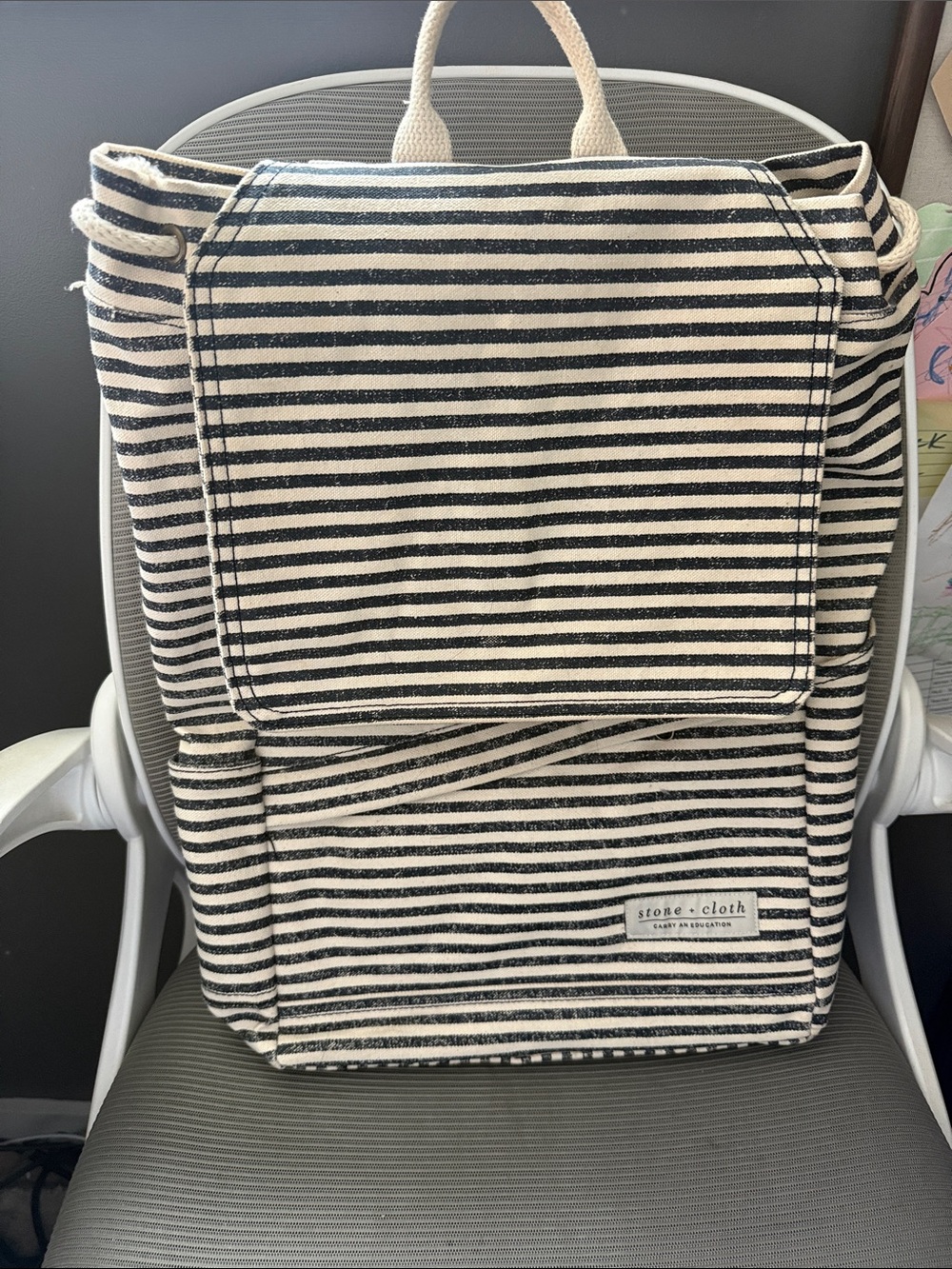cloth & stone Black and White Striped Canvas Backpack